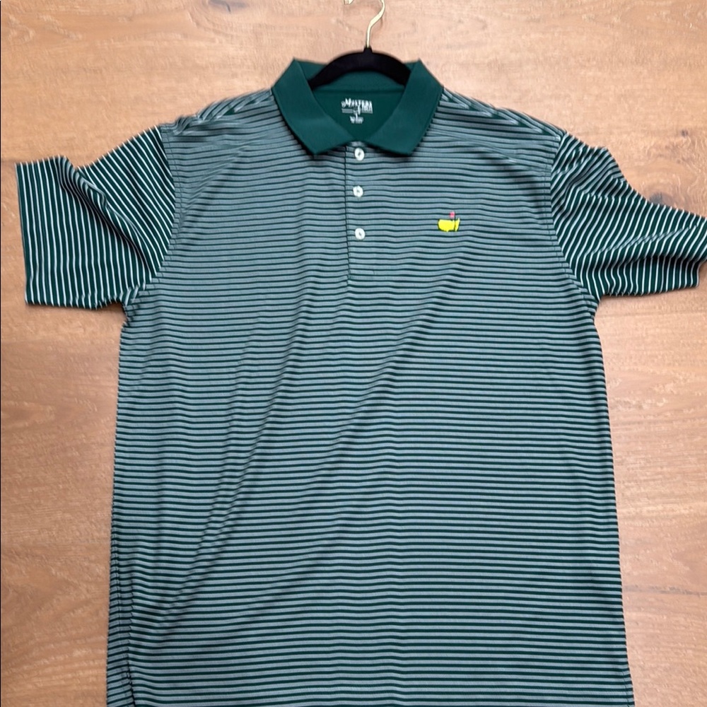NWOT Masters TECH Authentic Green Striped Polo Shirt golf large